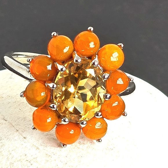 925 Sterling Silver Ring Sz 6.5 with Natural Orange Opal Gemstone - Picture 1 of 9